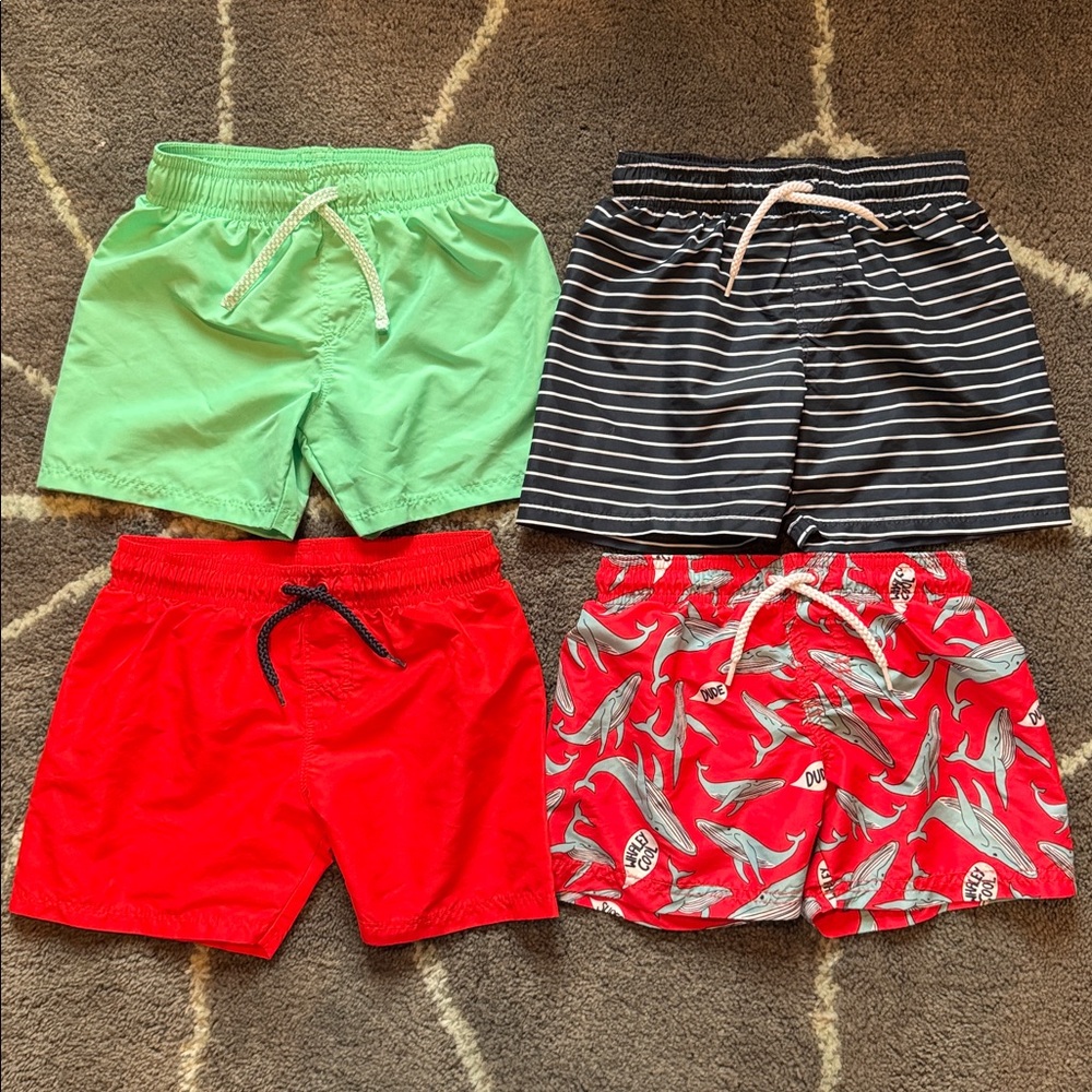 H&M Kids Swim Trunks - red, green, navy, whales, 2-4 years